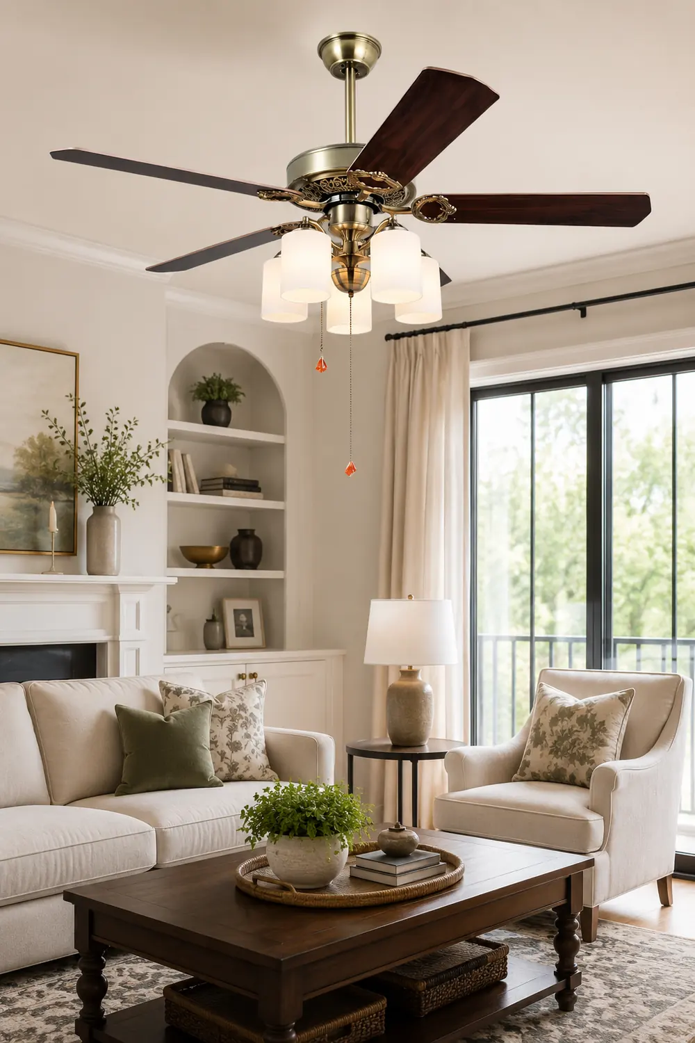 Alessio 5-Blade Rustic DC Ceiling Fan with Light, Brass, 48'' - Lumpaz