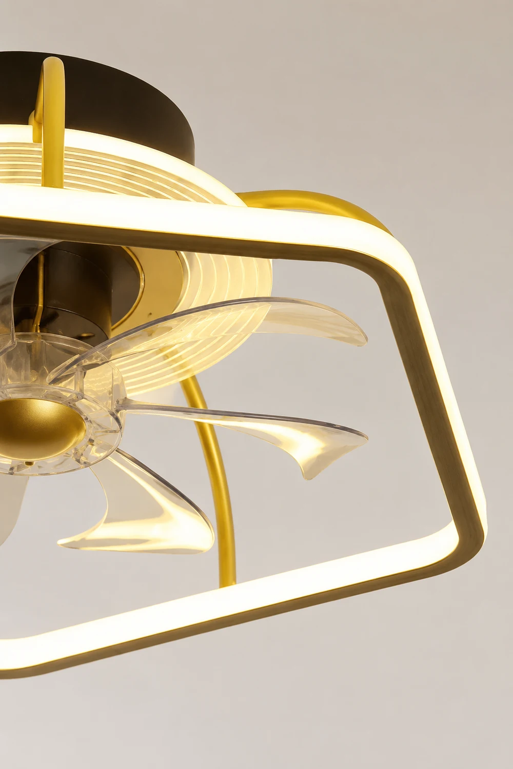 Edge 7-Blade Pentagon Black Ceiling Fan with Light, L 19" - Lumpaz