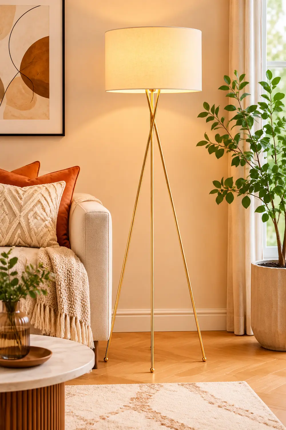 Baines Modern Tripod Floor & Table Lamp, Fabric - Lumpaz