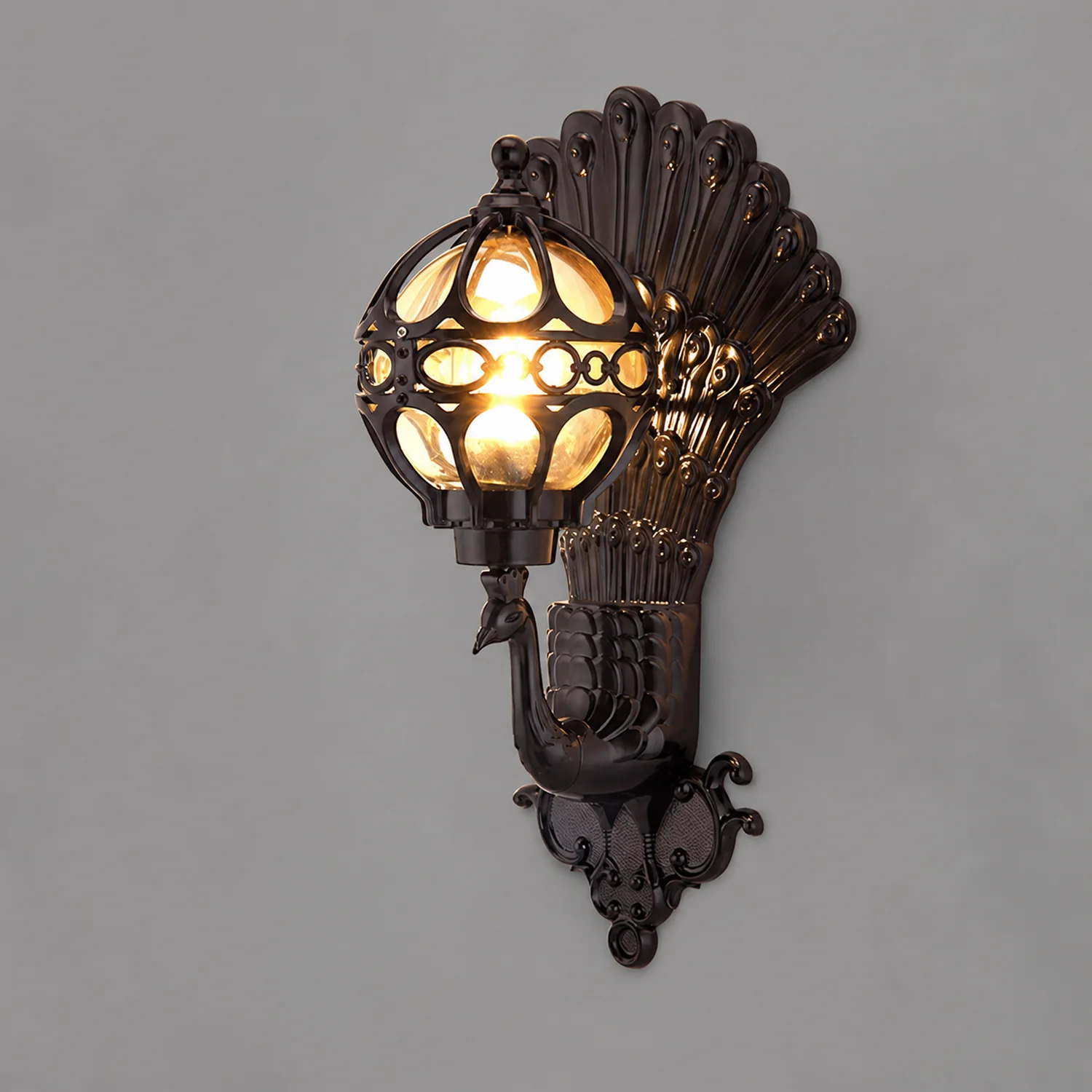 Waterproof Retro Peacocks Aluminum European Style Outdoor Wall Light - Lumpaz