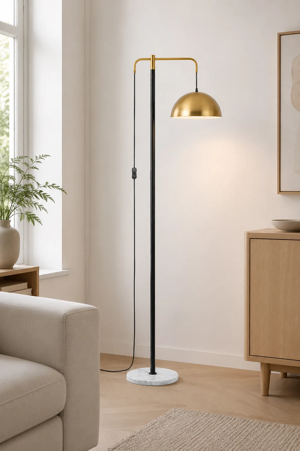 Carins Minimalist Geometric Marble Base/Metal Floor Lamp - Lumpaz