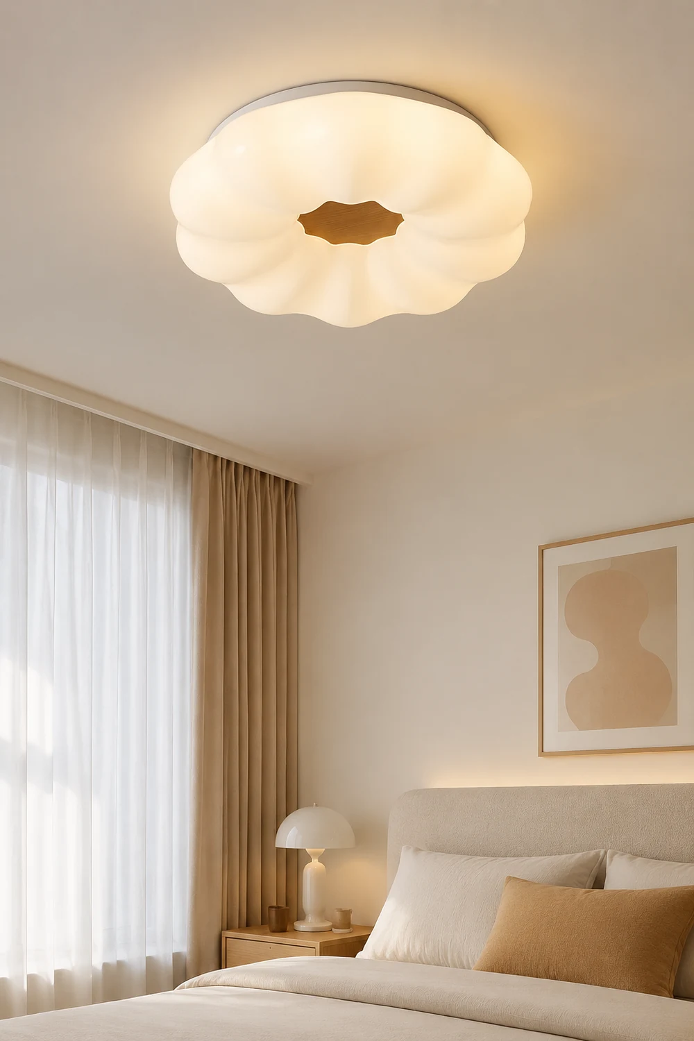 Ozawa Flush Mount Ceiling Light Dimmable, Wooden - Lumpaz