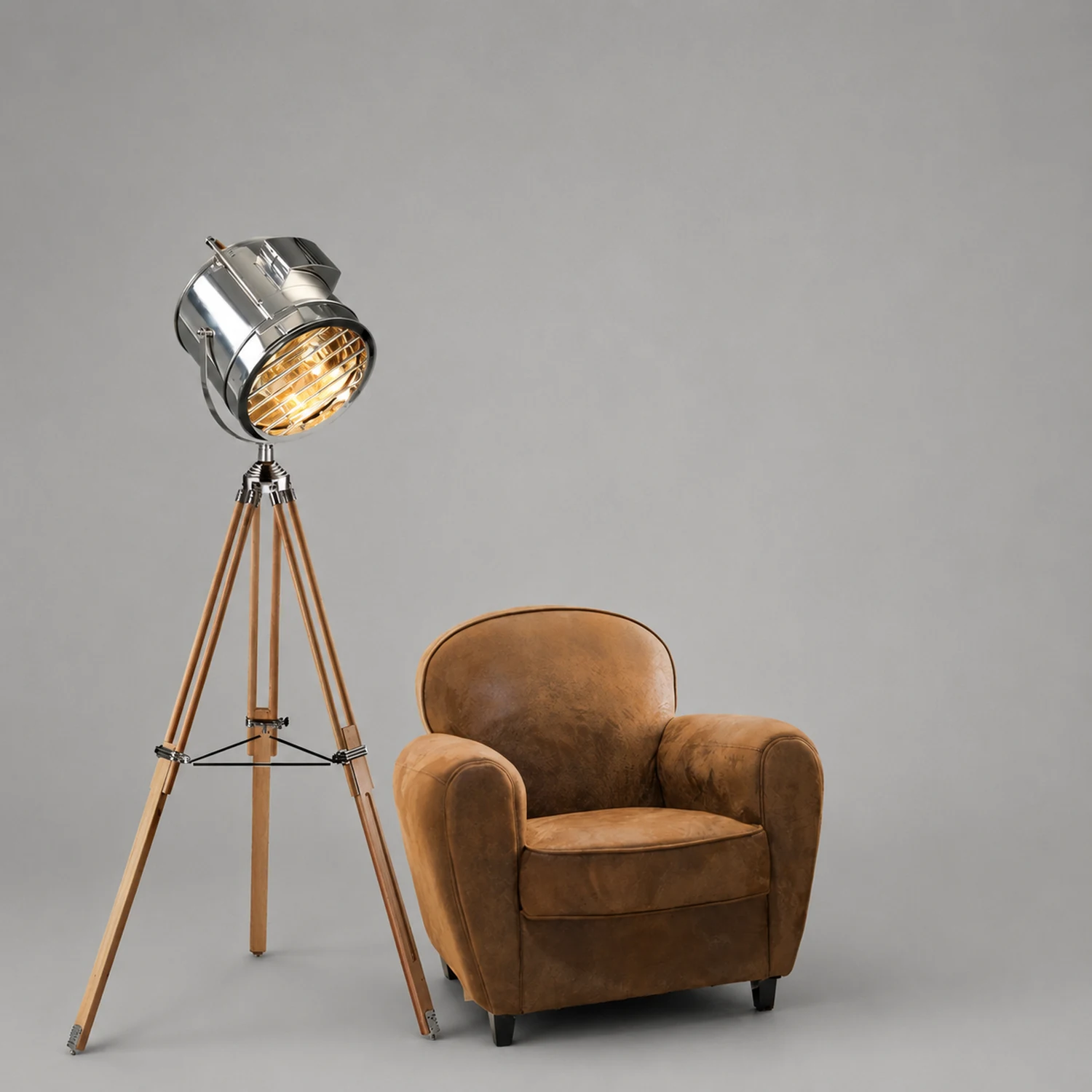 Salgado Retro Tripod Metal Floor Lamp, Silver, Bedroom/Study - Lumpaz