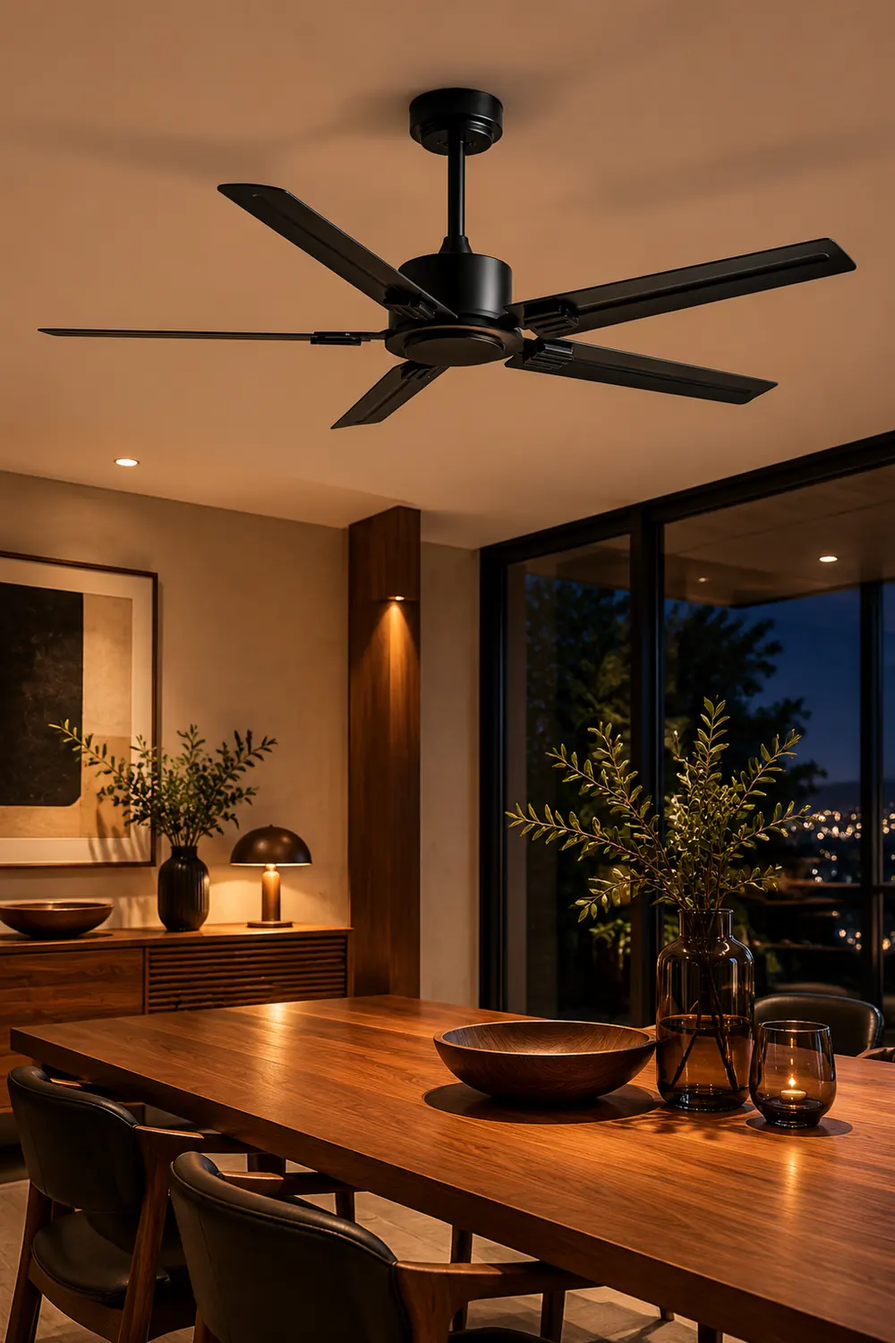 Alessio 5-Blade Industrial Black DC Ceiling Fan, Metal, 42'' - Lumpaz