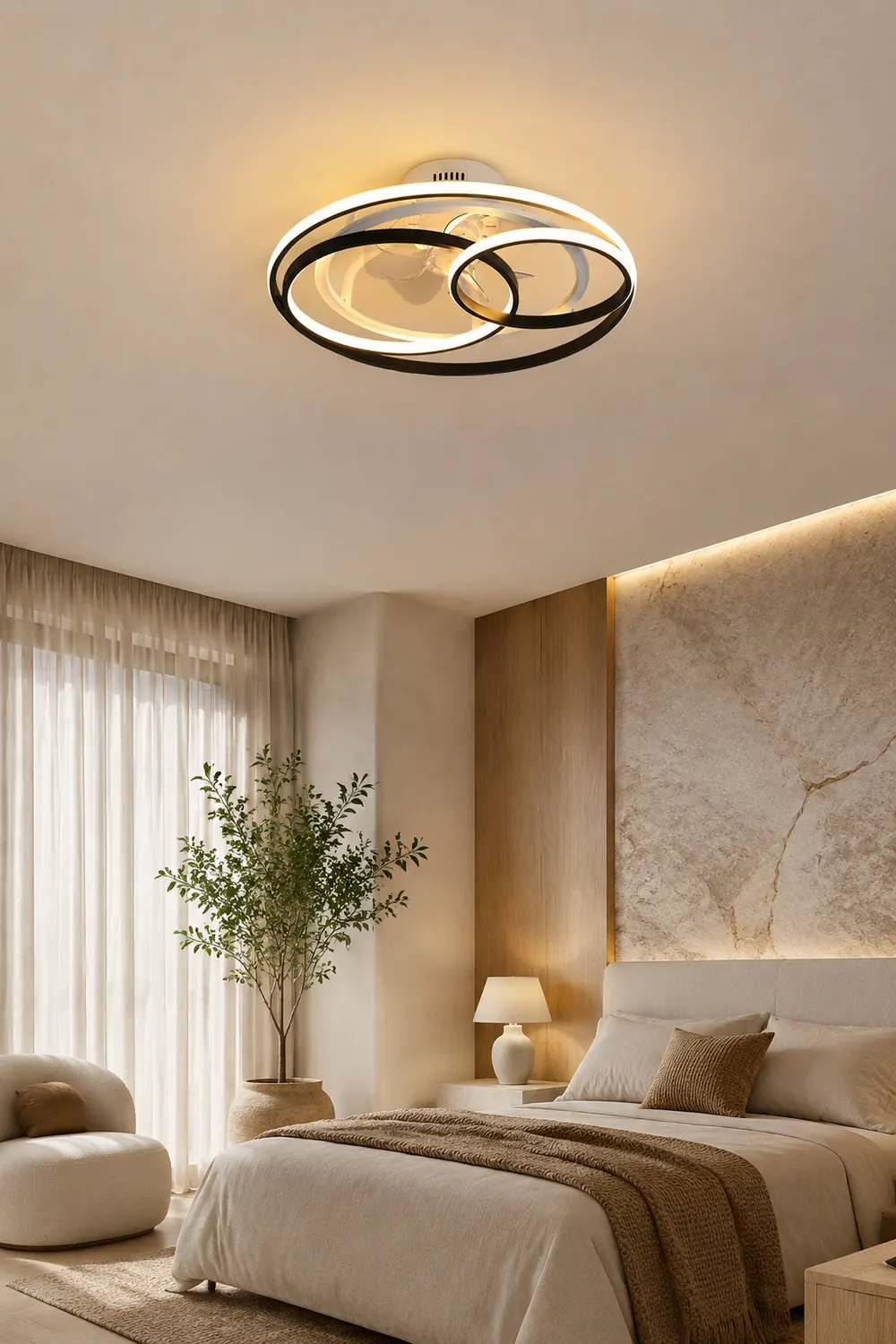 Arisha 4-Rings Ceiling Fan with Light, DIA 21.6"/23.6" - Lumpaz