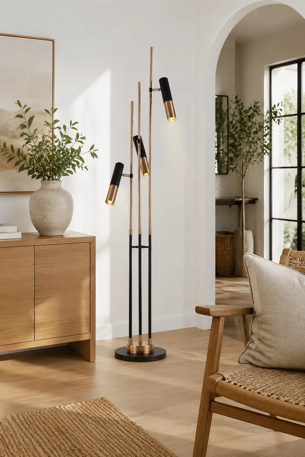 Salgado Modern Tall Metal 3 Bulb Floor Lamp, Black - Lumpaz