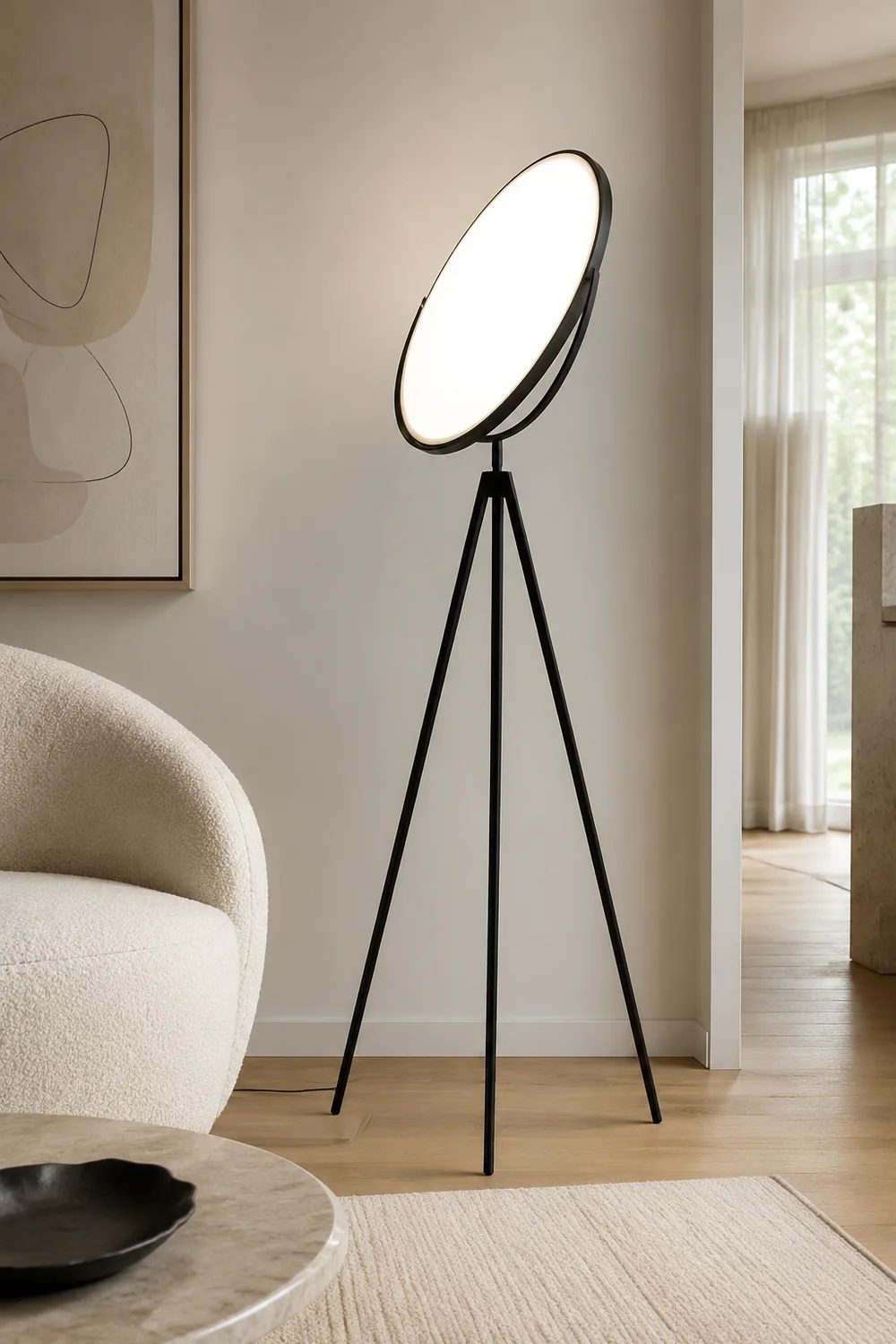 Salgado Modern Minimalist Metal Tripod Projector Floor Lamp, Black/White - Lumpaz