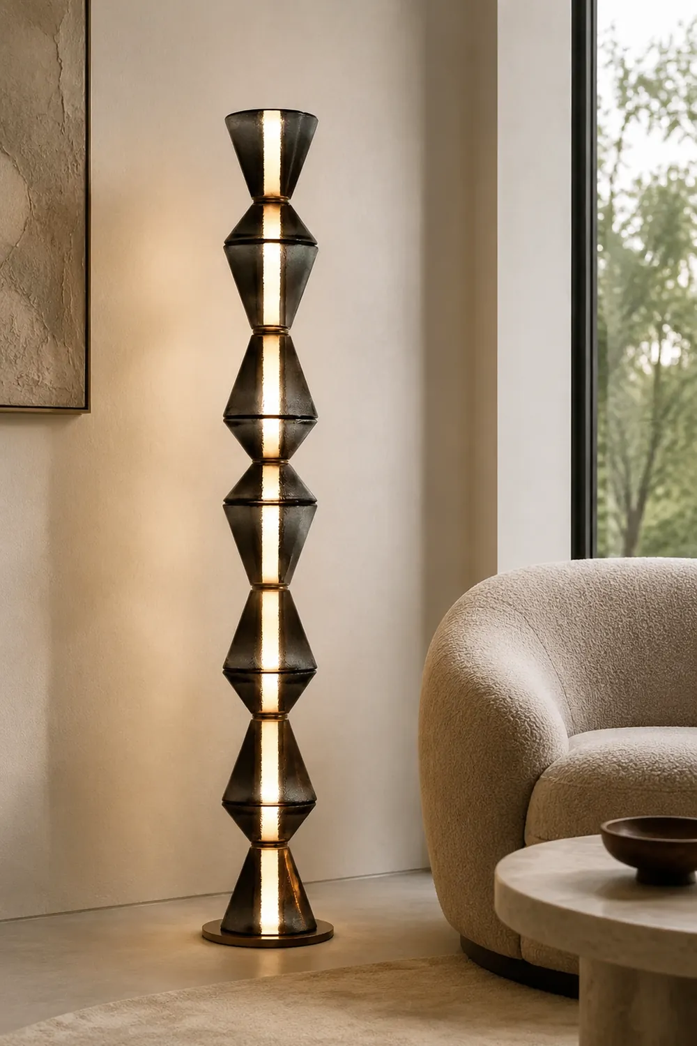 Evette Nordic Modern Black LED Pendant & Floor&Table Lamp, Glass - Lumpaz