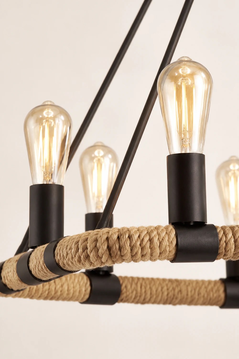 Alessio Retro Industrial Rope Pendant Light, Black - Lumpaz
