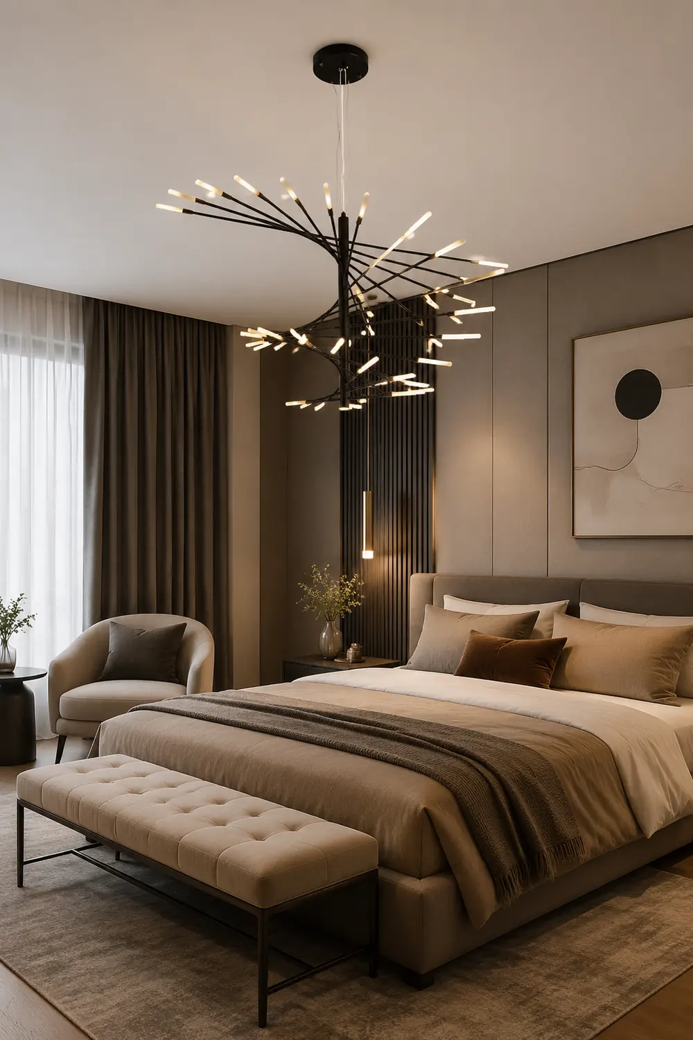 Lowry Modern Chandelier Black/Gold Metal/Acrylic Living Room - Lumpaz