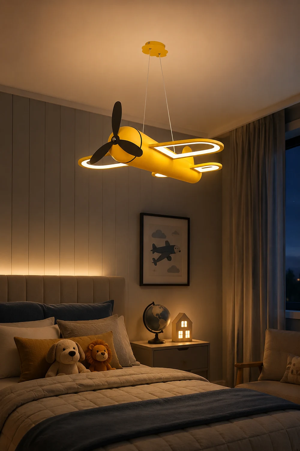 Minori Decorative Airplane Metal Pendant Light, Yellow/Blue, Children's Room - Lumpaz