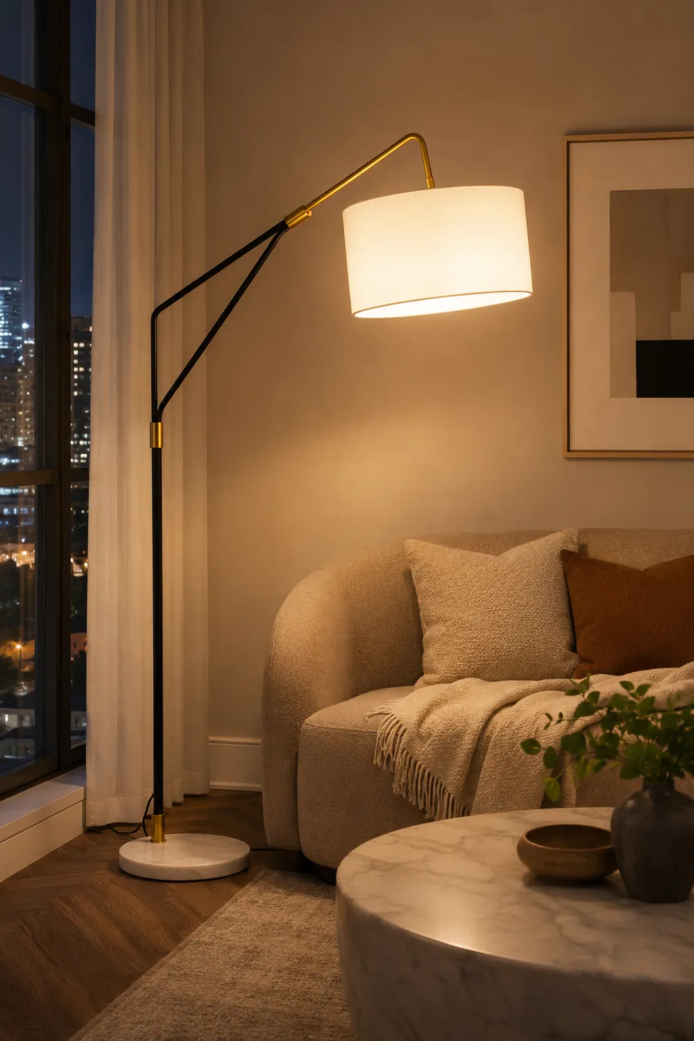 Eryn Floor Lamp Round Basic Nordic/Modern, Fabric, White, Bedroom - Lumpaz