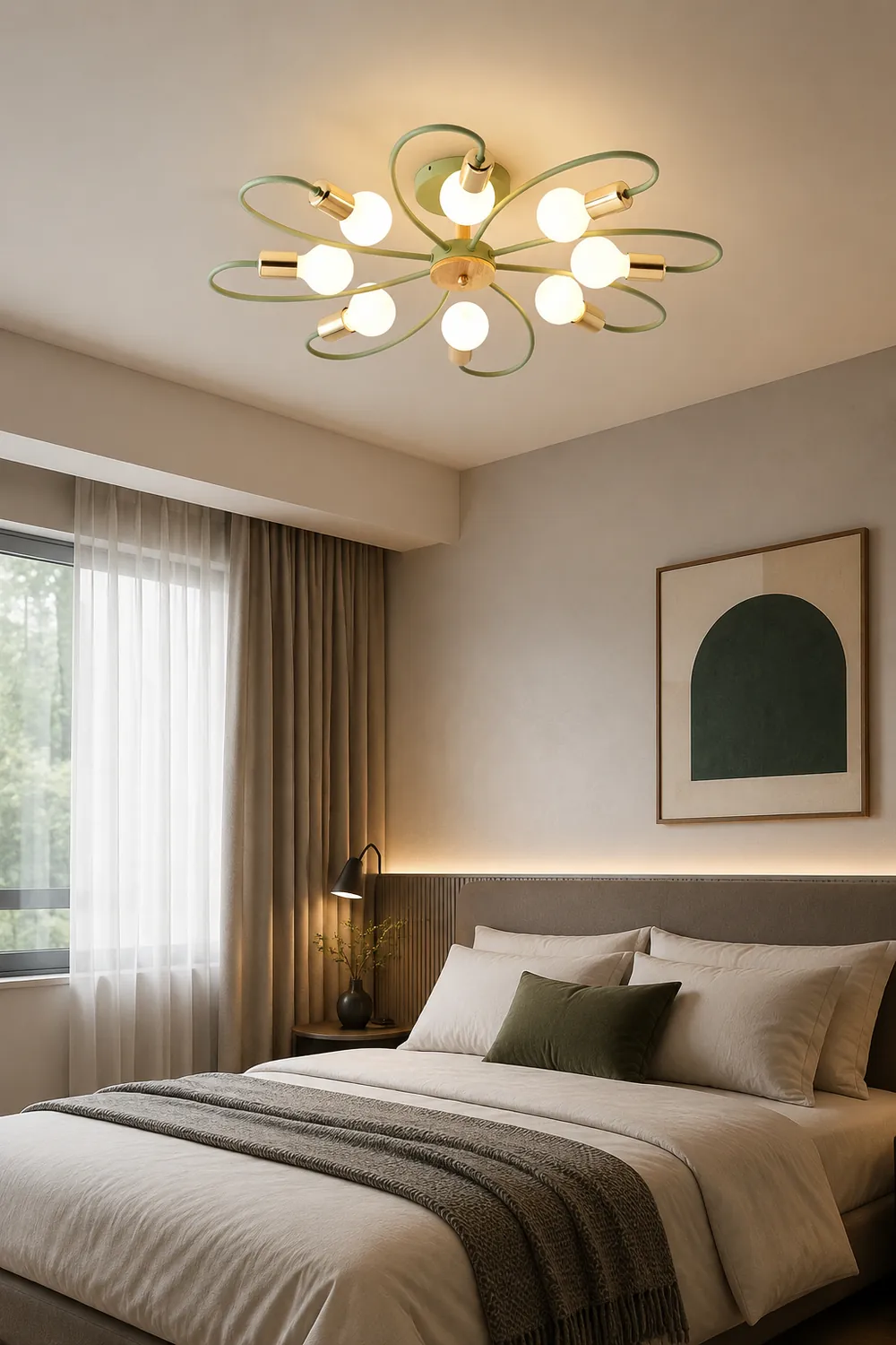 Lacey Elegant Metal/Glass Flush Mount Ceiling Light, Gray/Green - Lumpaz