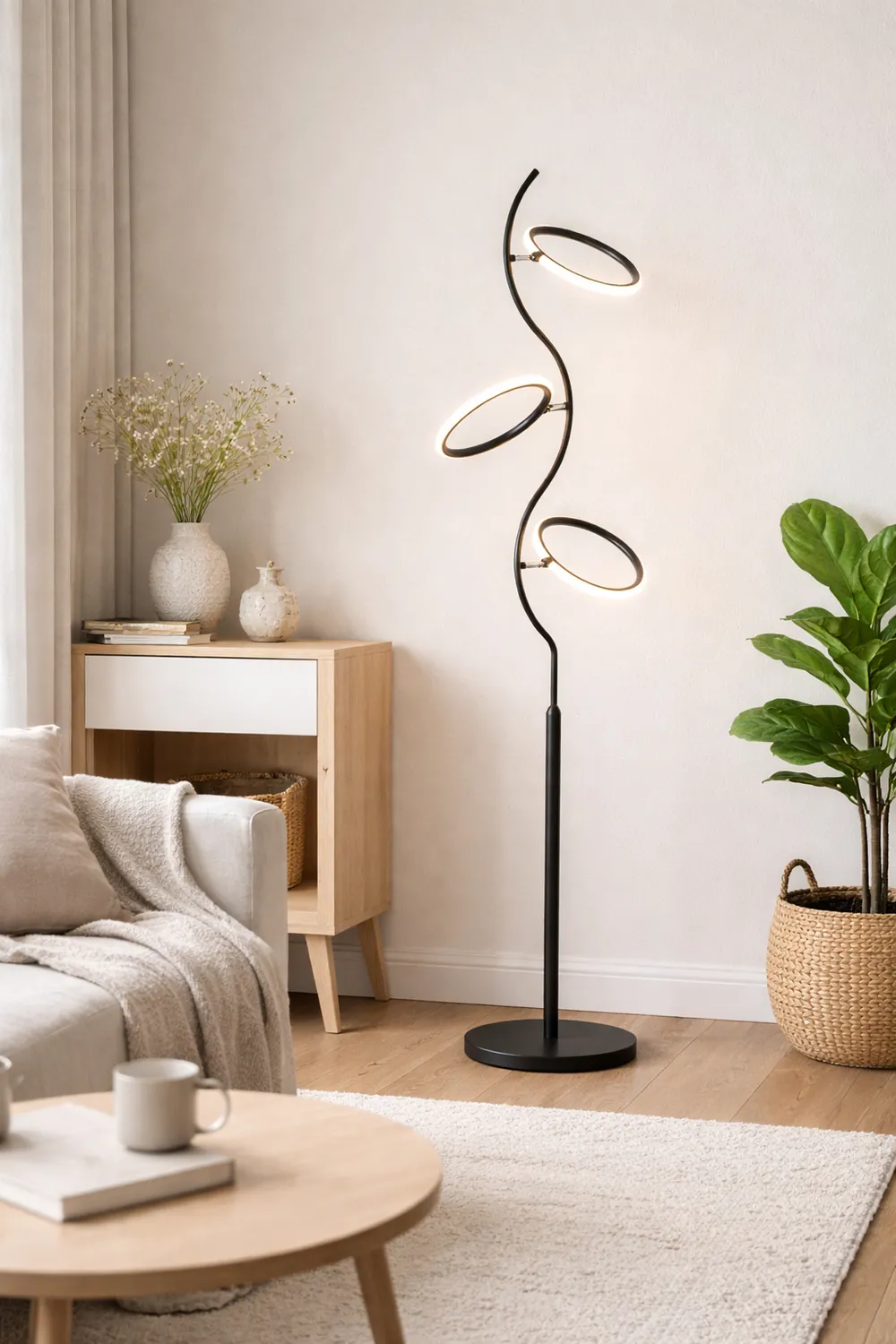 Modern Nordic Curved Acrylic/Metal Floor lamp, Black - Lumpaz