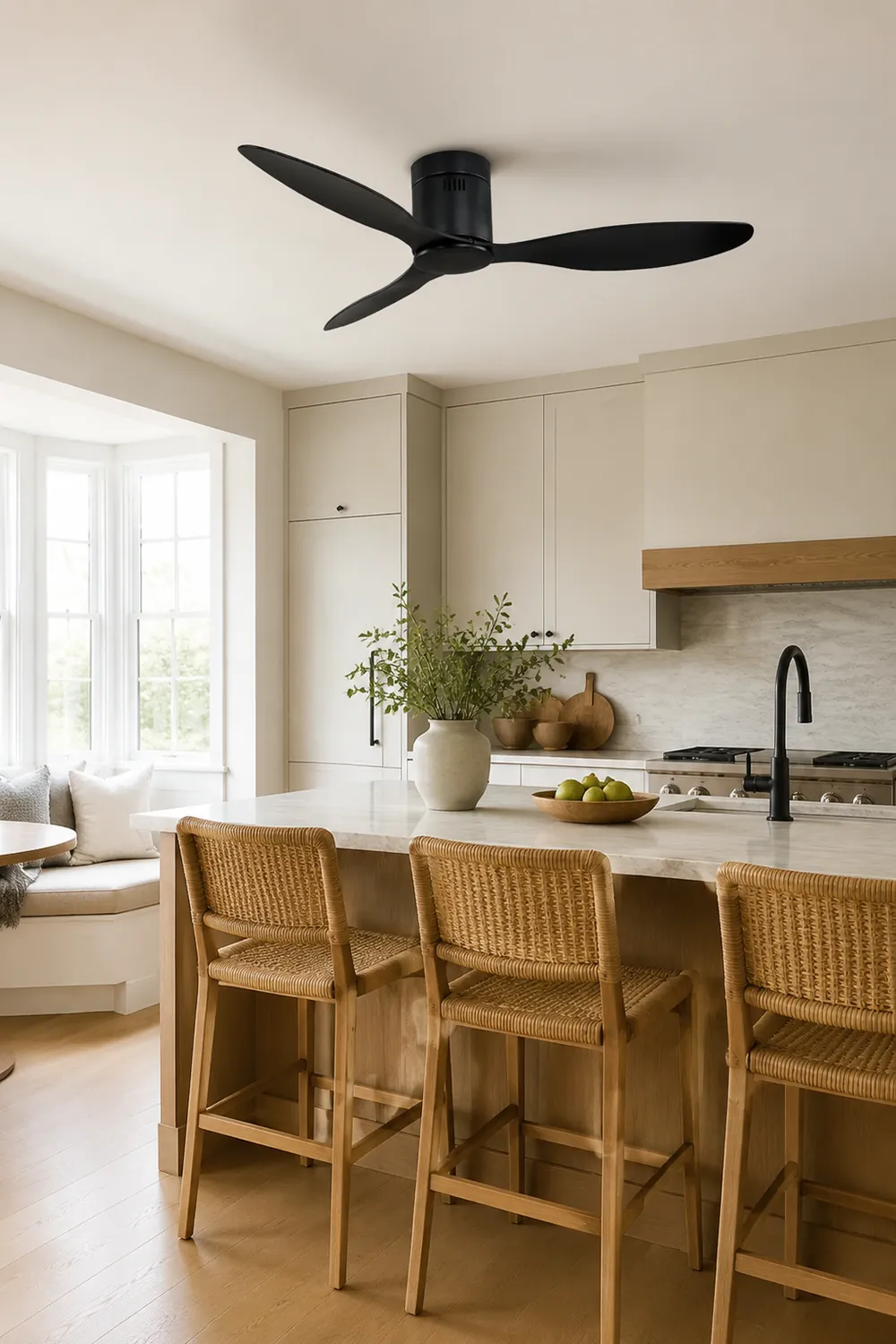 Walters Modern Minimalist 3-Blade Black DC Ceiling Fan, Low Profile, 52'' - Lumpaz