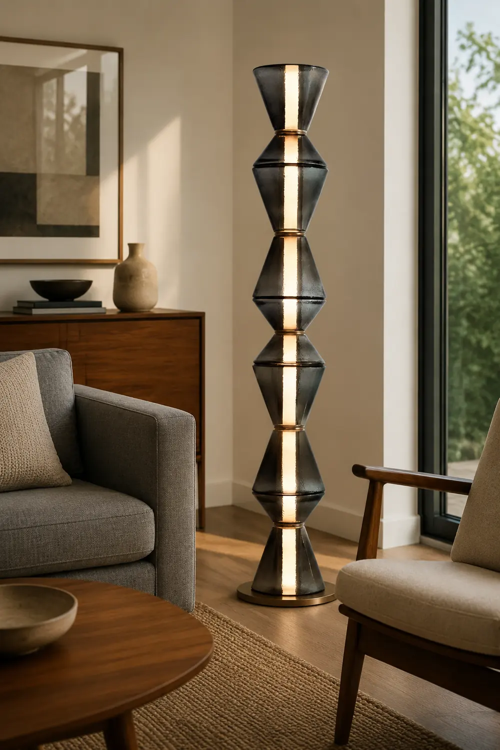 Evette Nordic Modern Black LED Pendant & Floor&Table Lamp, Glass - Lumpaz