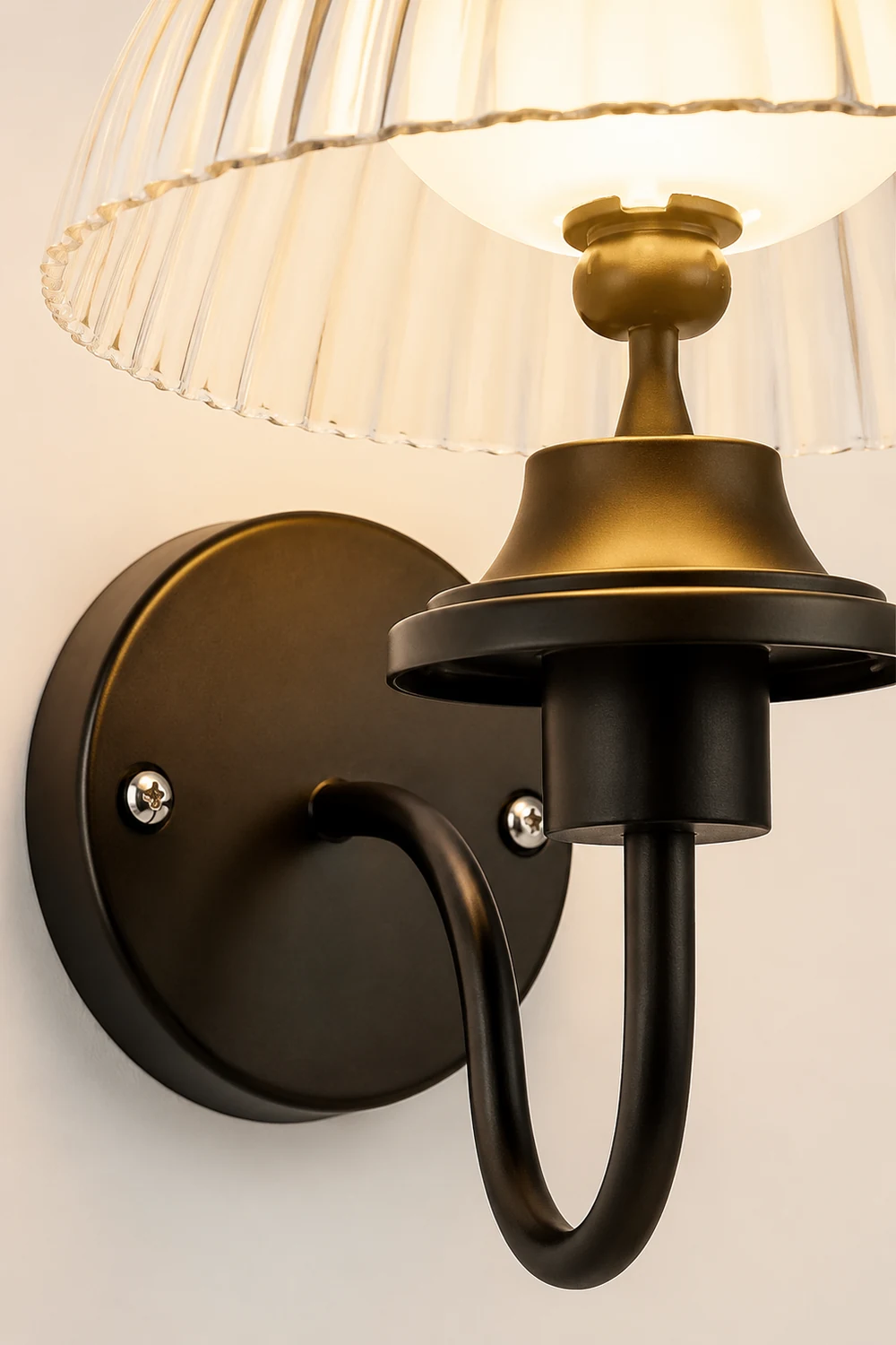 Black Metallic Arm Solar Outdoor Wall Light - Adjustable Glass Shade - Lumpaz