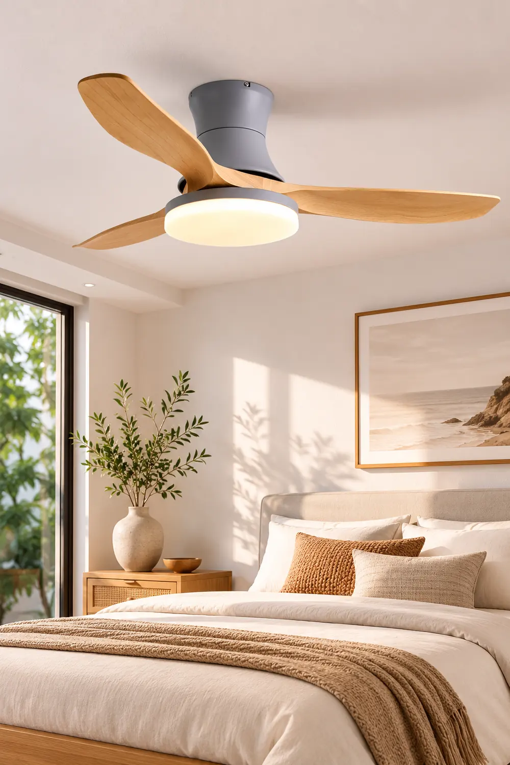 Haydn 3-Blade DC Ceiling Fan with Light, Black & Gray, Summer, 52'' - Lumpaz