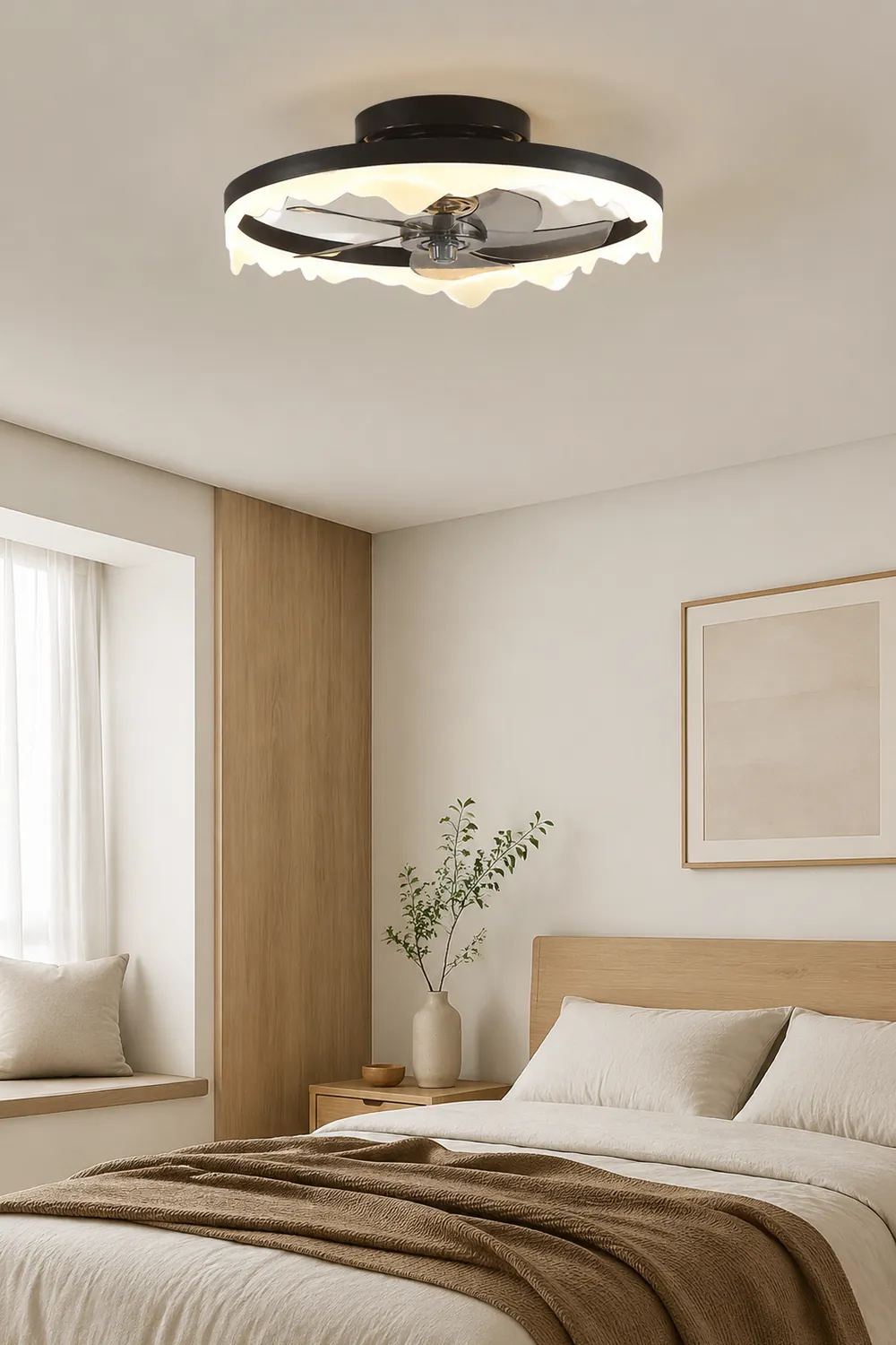 Herbert White & Black Ceiling Fan with Light, 2 Color, DIA 20" - Lumpaz