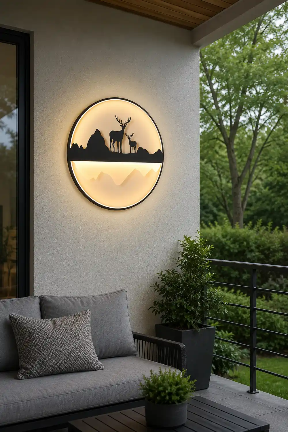 Round Mountain Scenery Silhouette Dimmable with Remote Outdoor Wall Lights - Lumpaz
