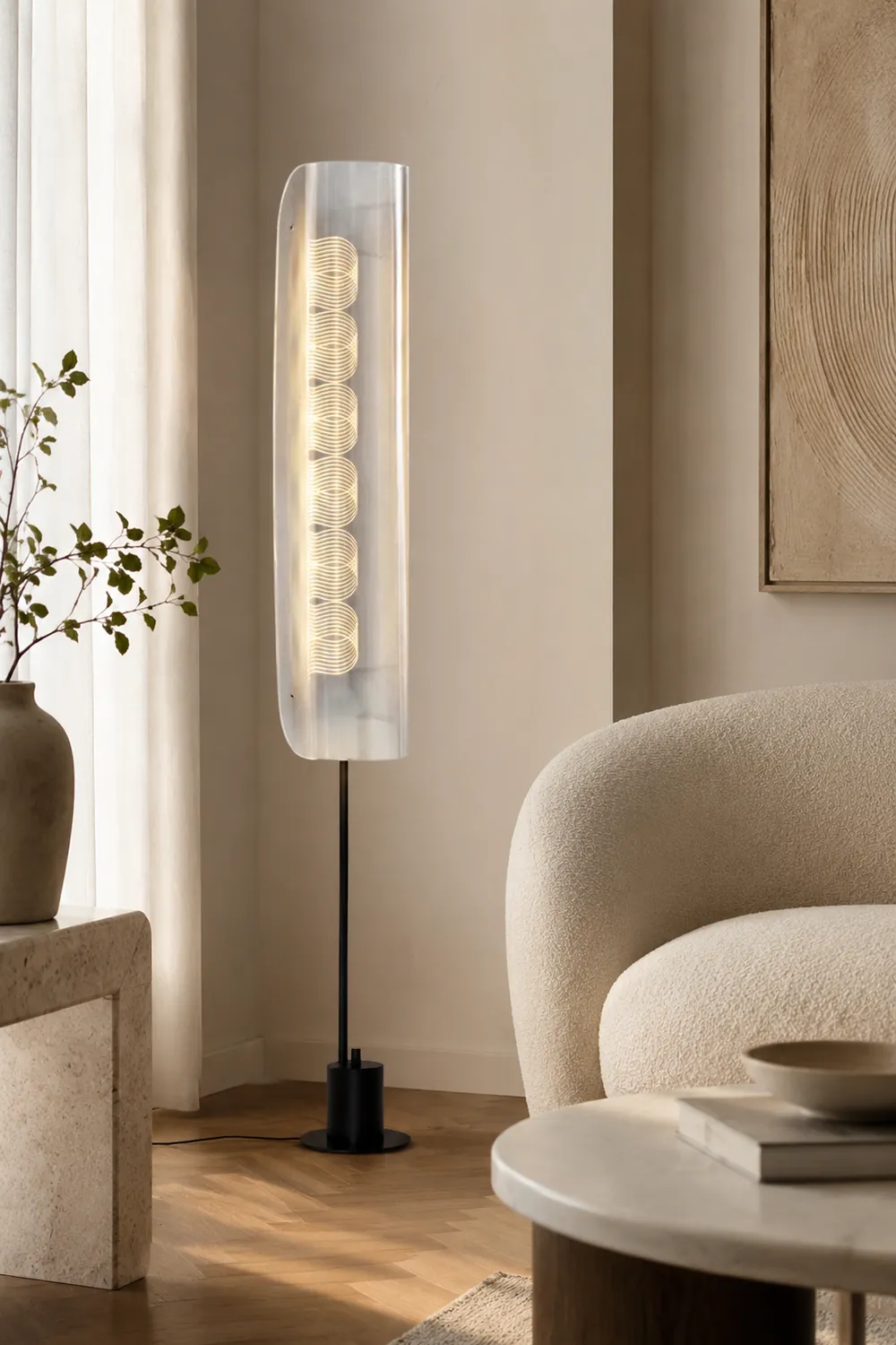 Salgado Nordic Minimalistic White Floor Lamp, Metal & Acrylic - Lumpaz