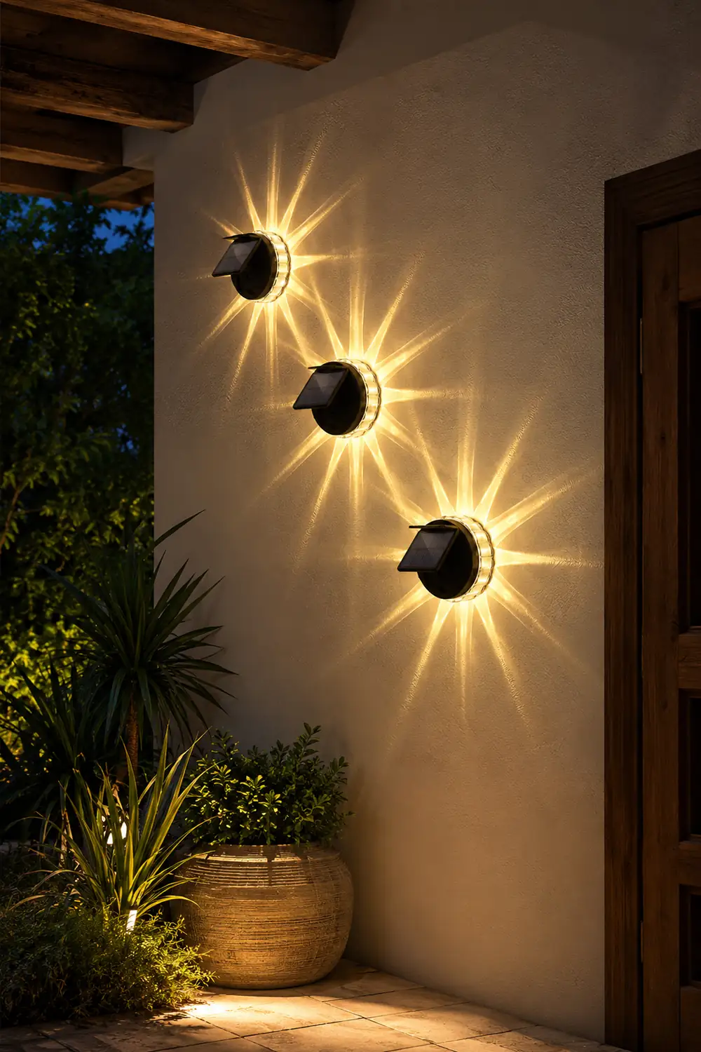 Round 9 LED Solar Petal Wall Light 3 Mode with Remote Outdoor Wall Sconce Lamp Waterproof Wall Mount Lighting - Lumpaz
