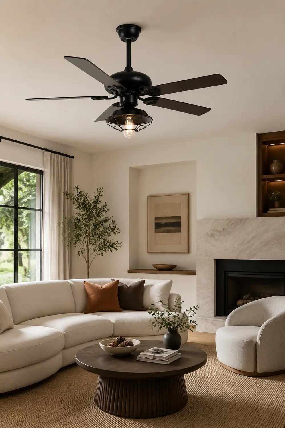 Alessio Industrial 5-Blade Black Ceiling Fan with Light, 4 Style, DIA 42.1'' - Lumpaz