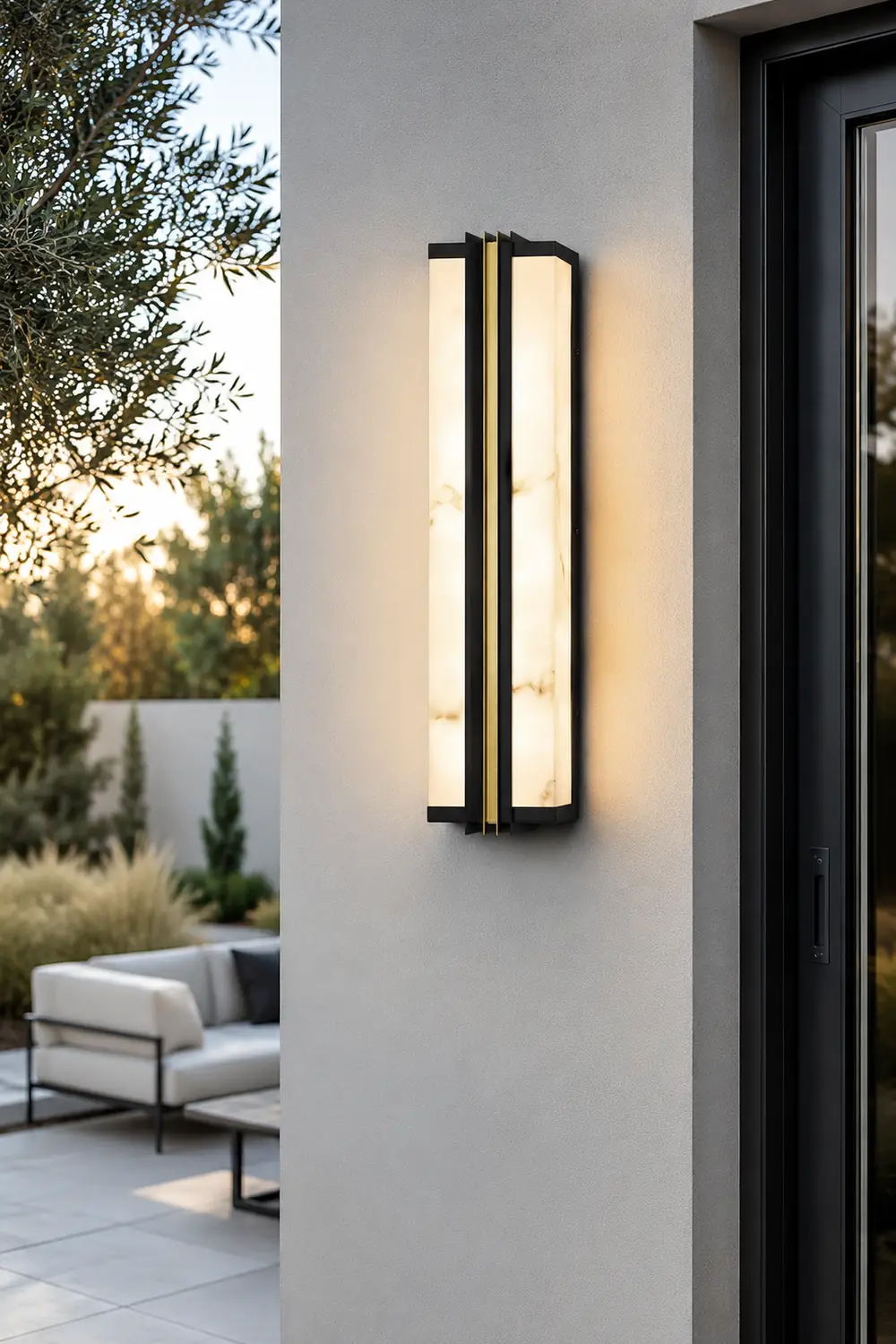 Modern Black LED Indoor/Outdoor Wall Lights with Resin Marble Shade复制 - Lumpaz
