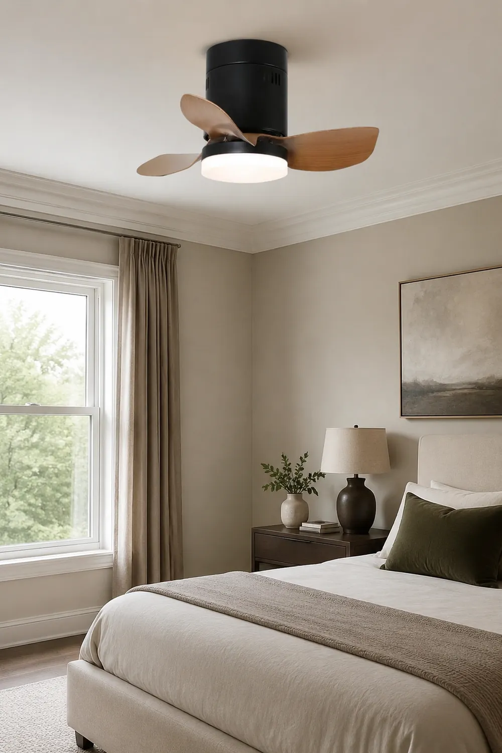 Walters 3-Blade Black & Brown Ceiling Fan with Light, DIA 23.6'' - Lumpaz