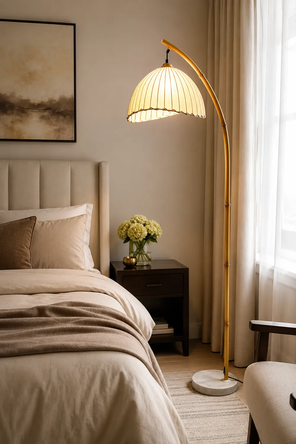 Ozawa Vintage Bamboo Shape Metal/Fabric Floor Lamp White - Lumpaz