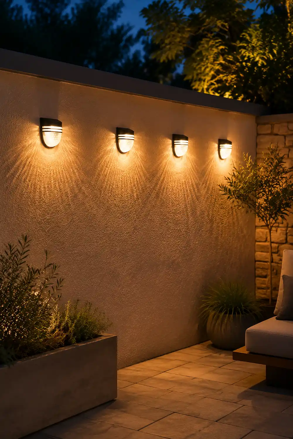 Modern Solar-Powered Black Wall Fence Lights, 4-Pack - Lumpaz