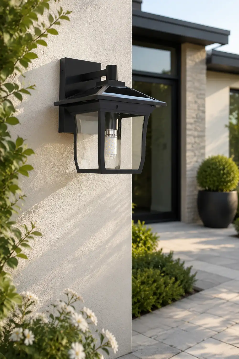 Square Waterproof Aluminum Glass Black Retro Solar Outdoor Wall Lights - Lumpaz