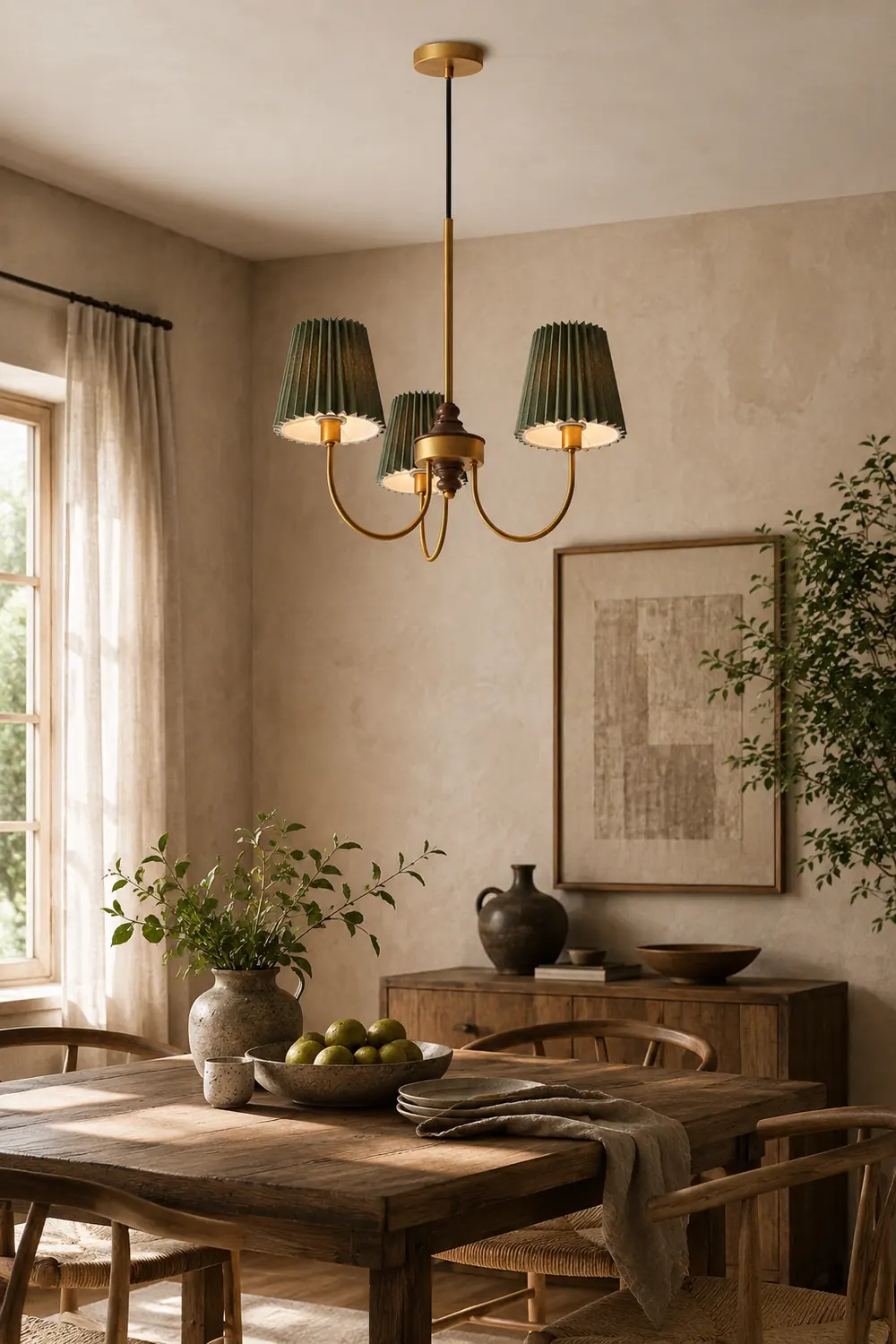 Eryn Modern Retro Metal/Fabric Chandelier, White/Green - Lumpaz