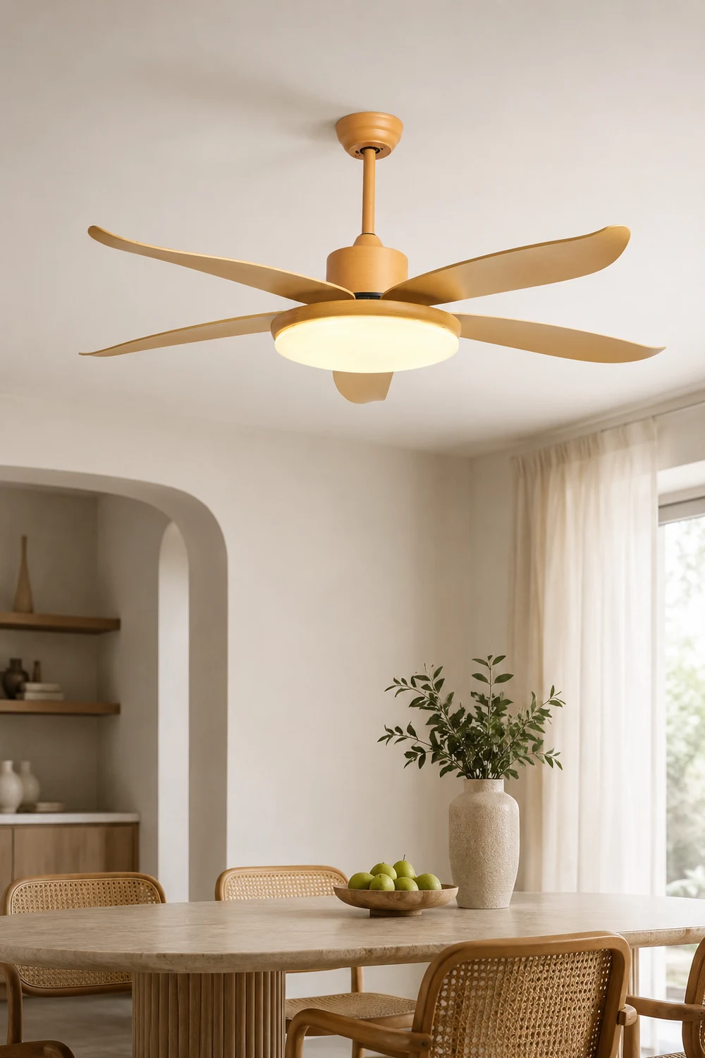 Haydn 5-Blade DC Ceiling Fan with Light, Wood Color, Summer, 40''/47'' - Lumpaz
