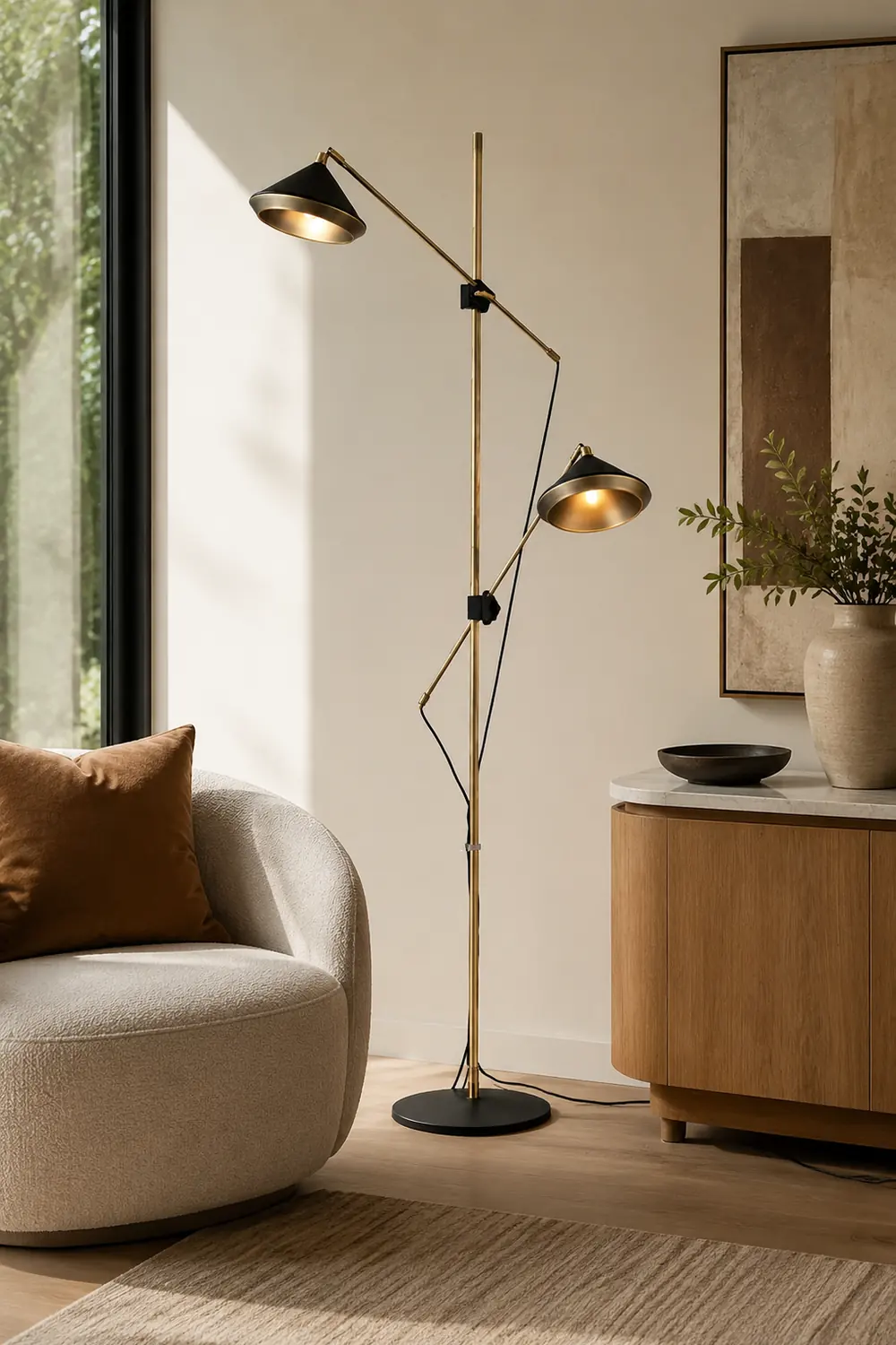 Carins Vintage Metal Tall Standing Floor Lamp, Black/Brass - Lumpaz