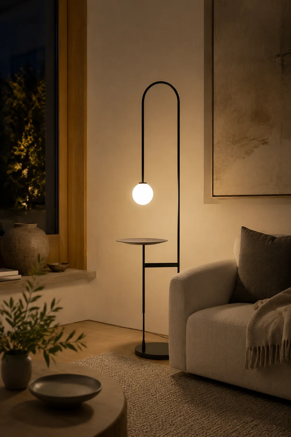 Valentina Minimalist Metal/Marble/Glass Floor Lamp With Table - Lumpaz