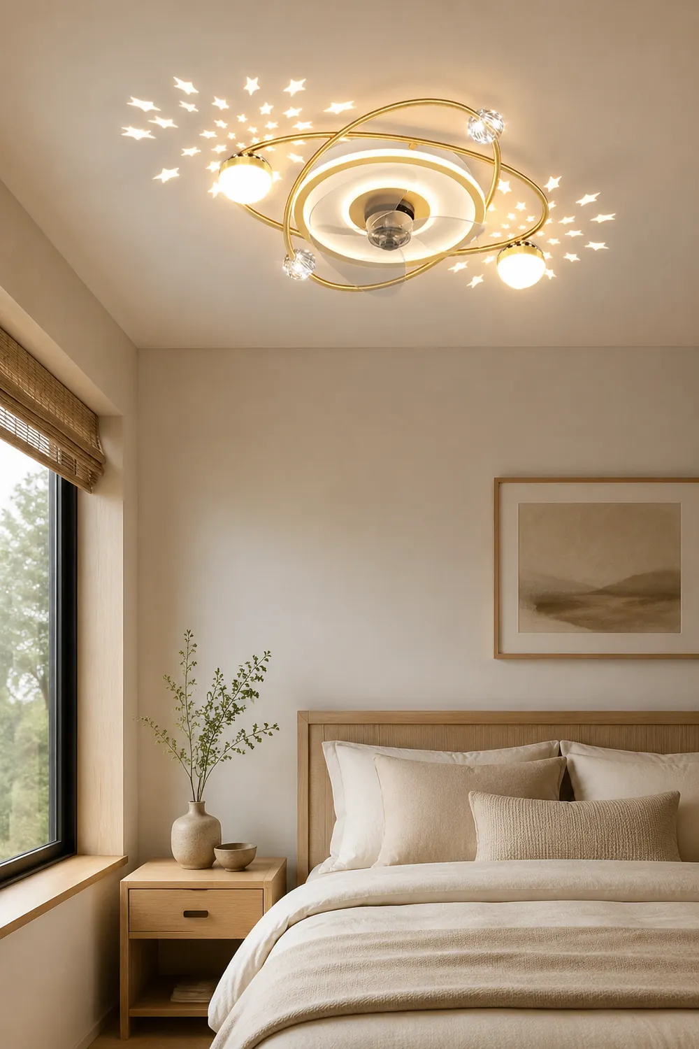 Minori 3-Blade Starry Ceiling Fan with Light, 2 Color, L 21" - Lumpaz
