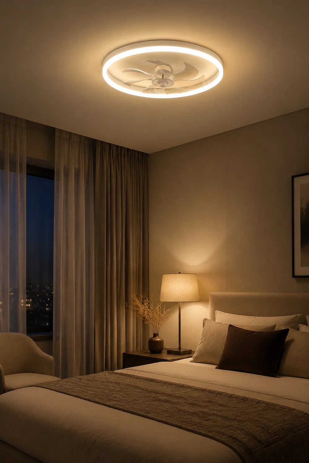 Edge 7-Blade Ring Ceiling Fan with Light, DIA 15.7"/19.7"/23.6" - Lumpaz