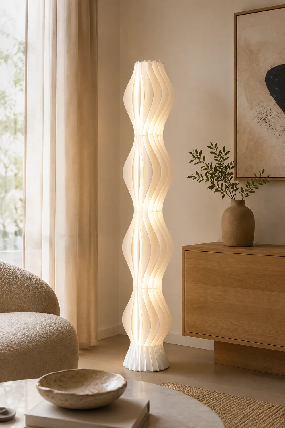 Salgado Artistic Pleated Acrylic Floor Lamp White - Lumpaz