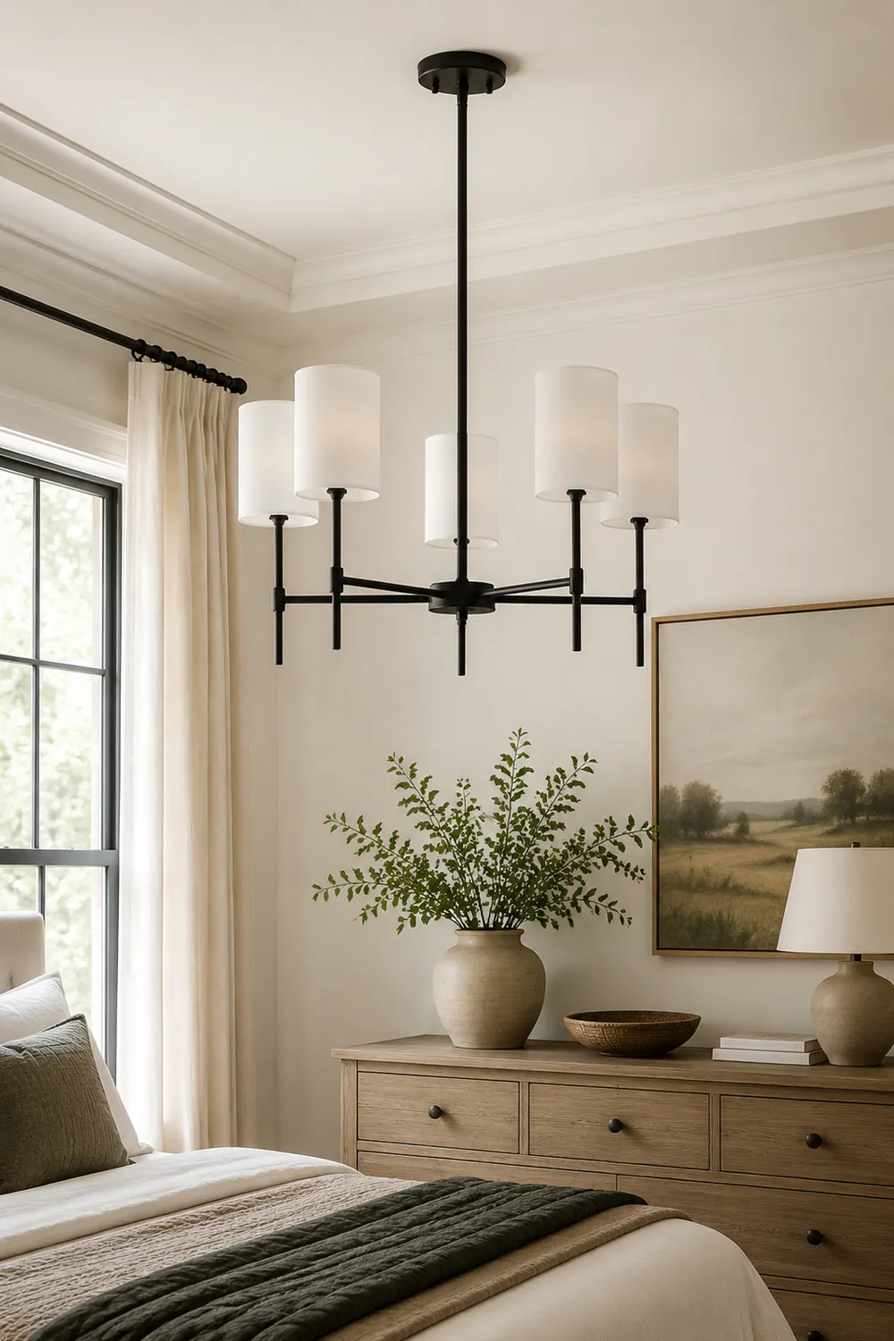 Silva Modern LED Chandelier Black/Gold Metal/Fabric Bedroom/Living Room - Lumpaz