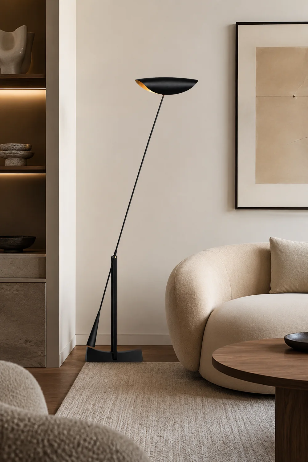 Carins Modern Bowl Linear Metal Floor Lamp,Black - Lumpaz