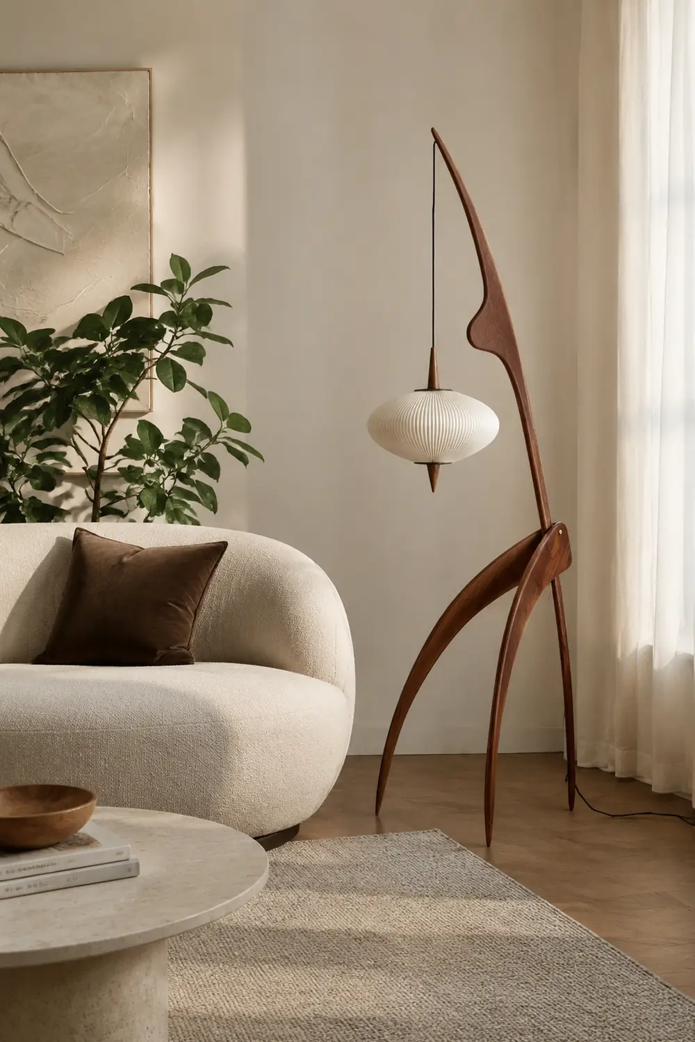 Renée Floor Lamp, Artificial Paper & Wood - Lumpaz