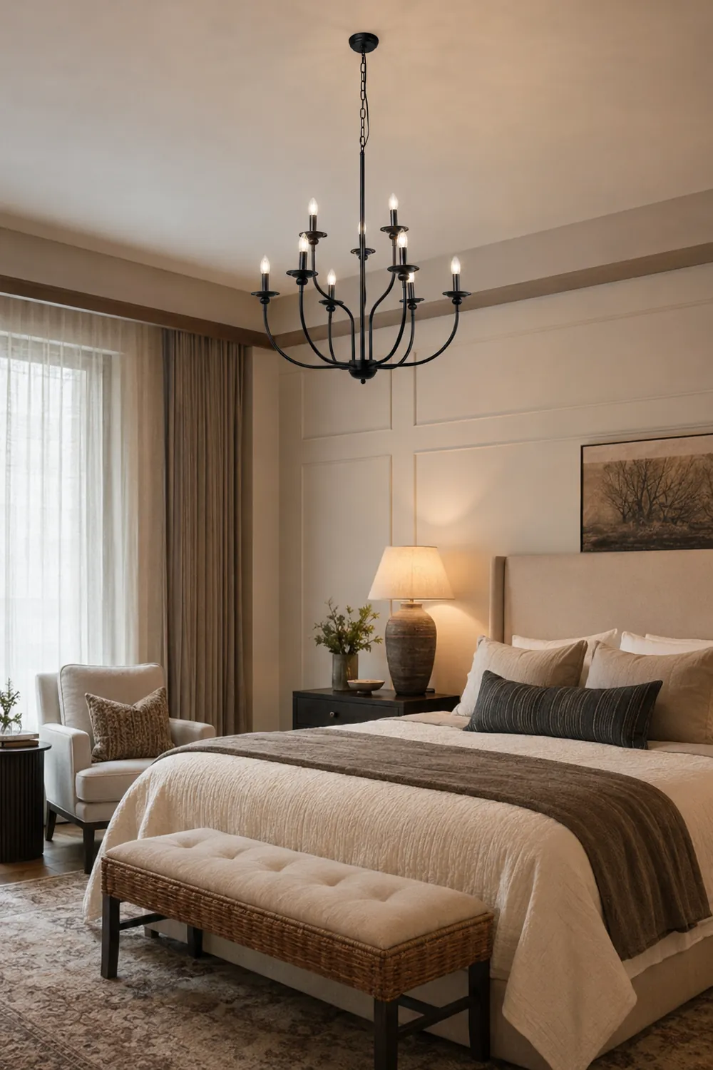 Silva Modern LED Chandelier Black Metal Bedroom Living Room - Lumpaz