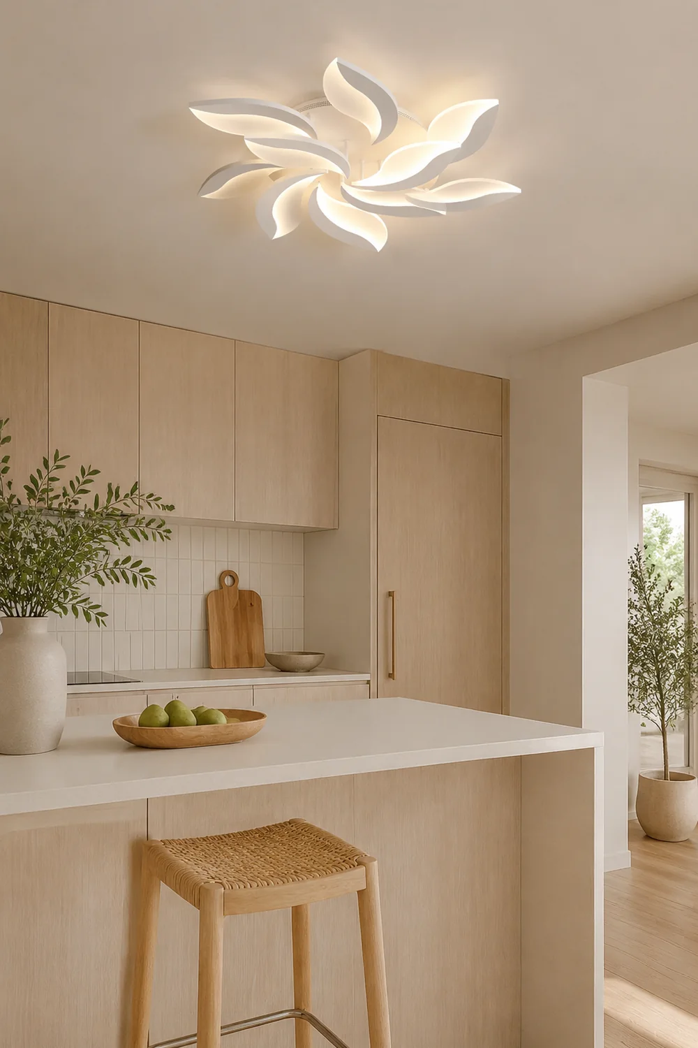 Hana Minimalist Art Deco Flower Flush Mount Ceiling Light, White, Living Room - Lumpaz