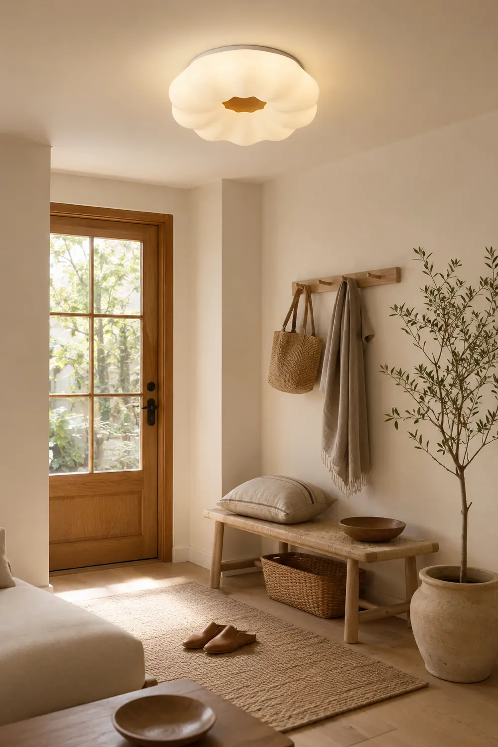 Ozawa Flush Mount Ceiling Light Dimmable, Wooden - Lumpaz