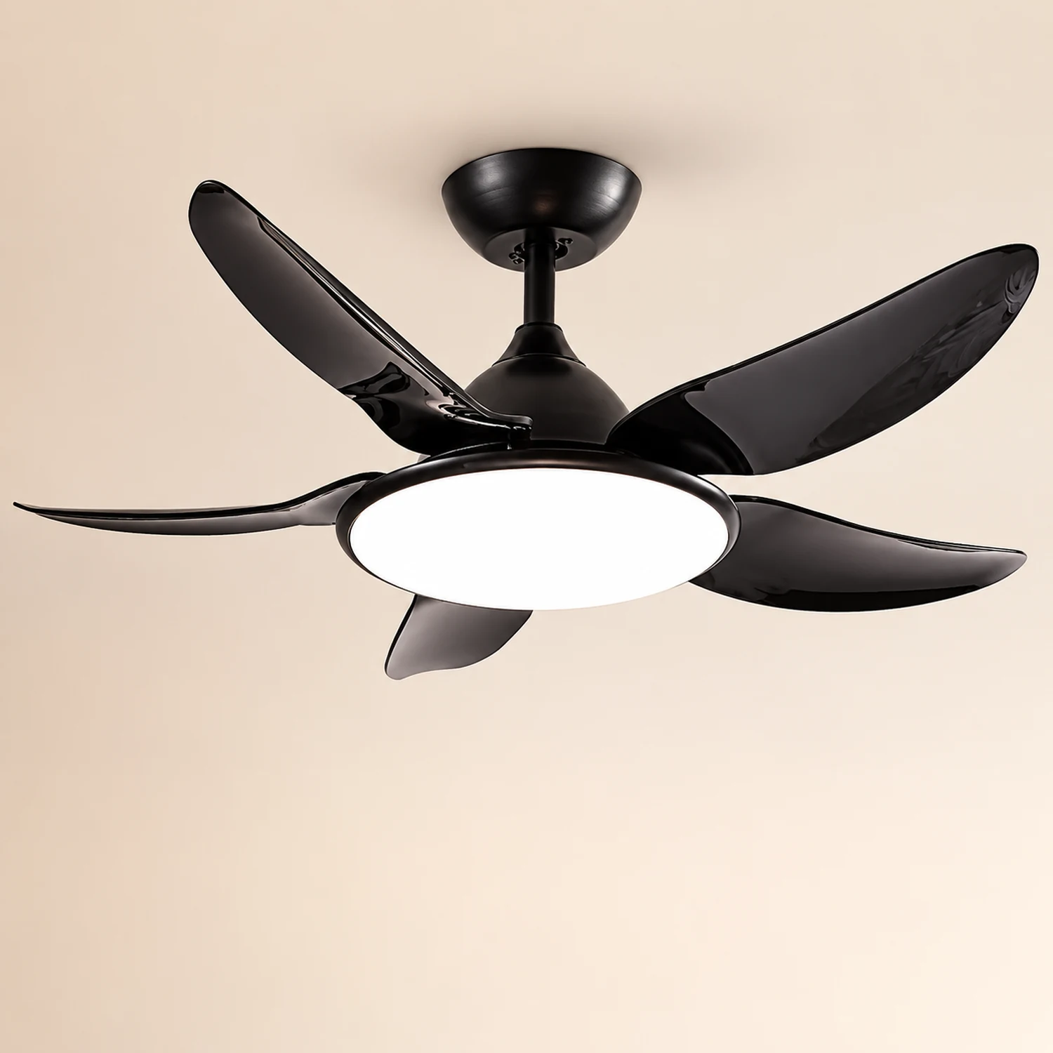 Haydn 5-Blade Modern Basic DC Ceiling Fan with Light, Black & White, 52'' - Lumpaz