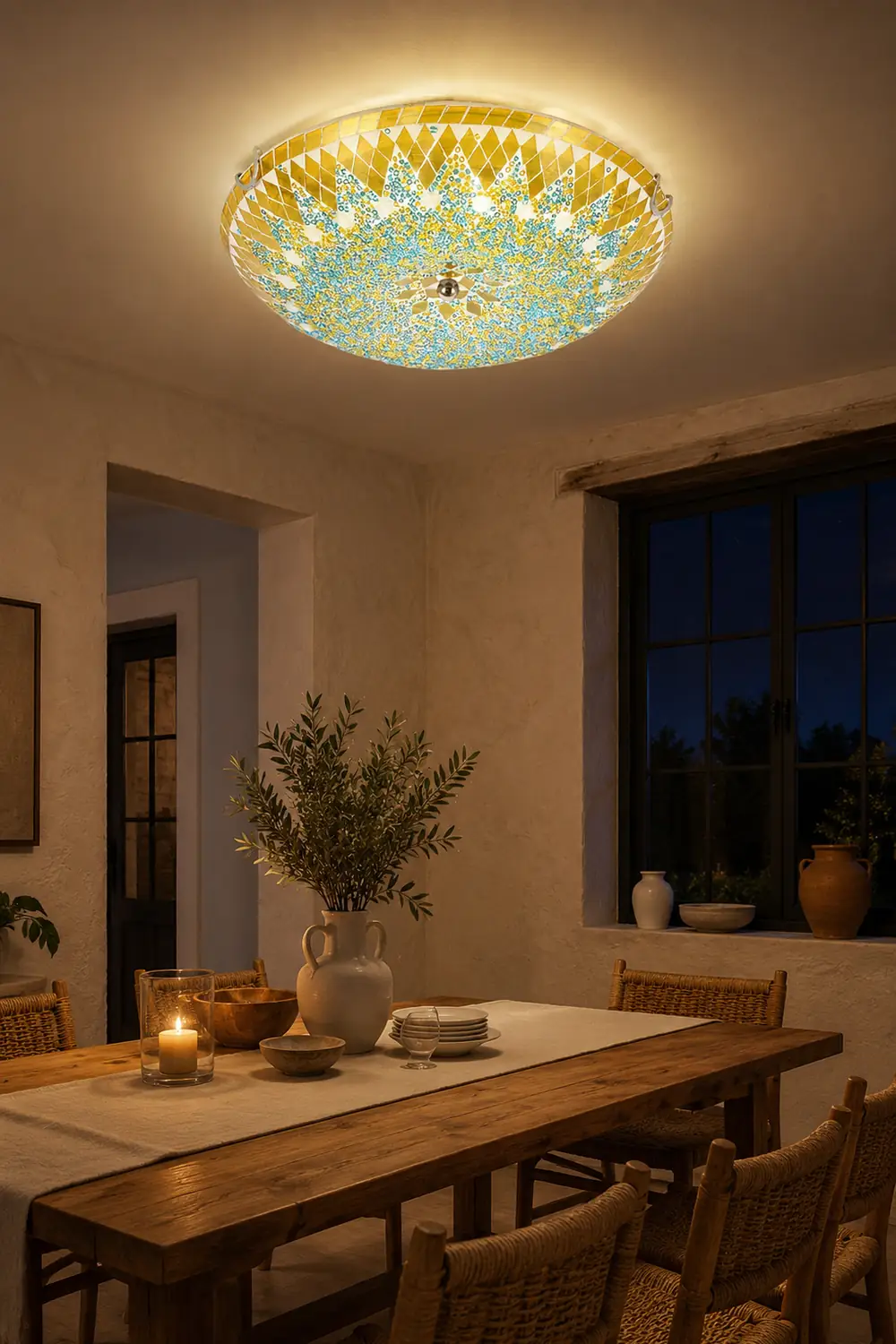 Eryn Modern Mediterranean Glass Flush Mount Ceiling Light Blue/Yellow/White - Lumpaz