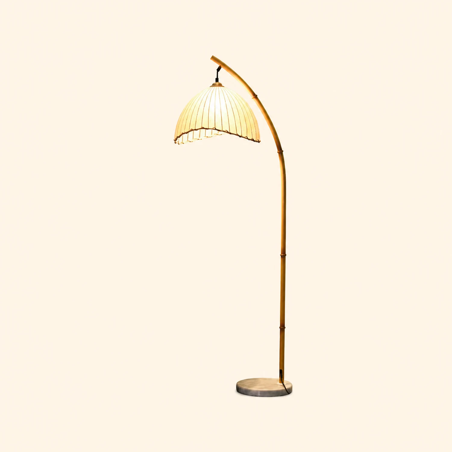 Ozawa Vintage Bamboo Shape Metal/Fabric Floor Lamp White - Lumpaz