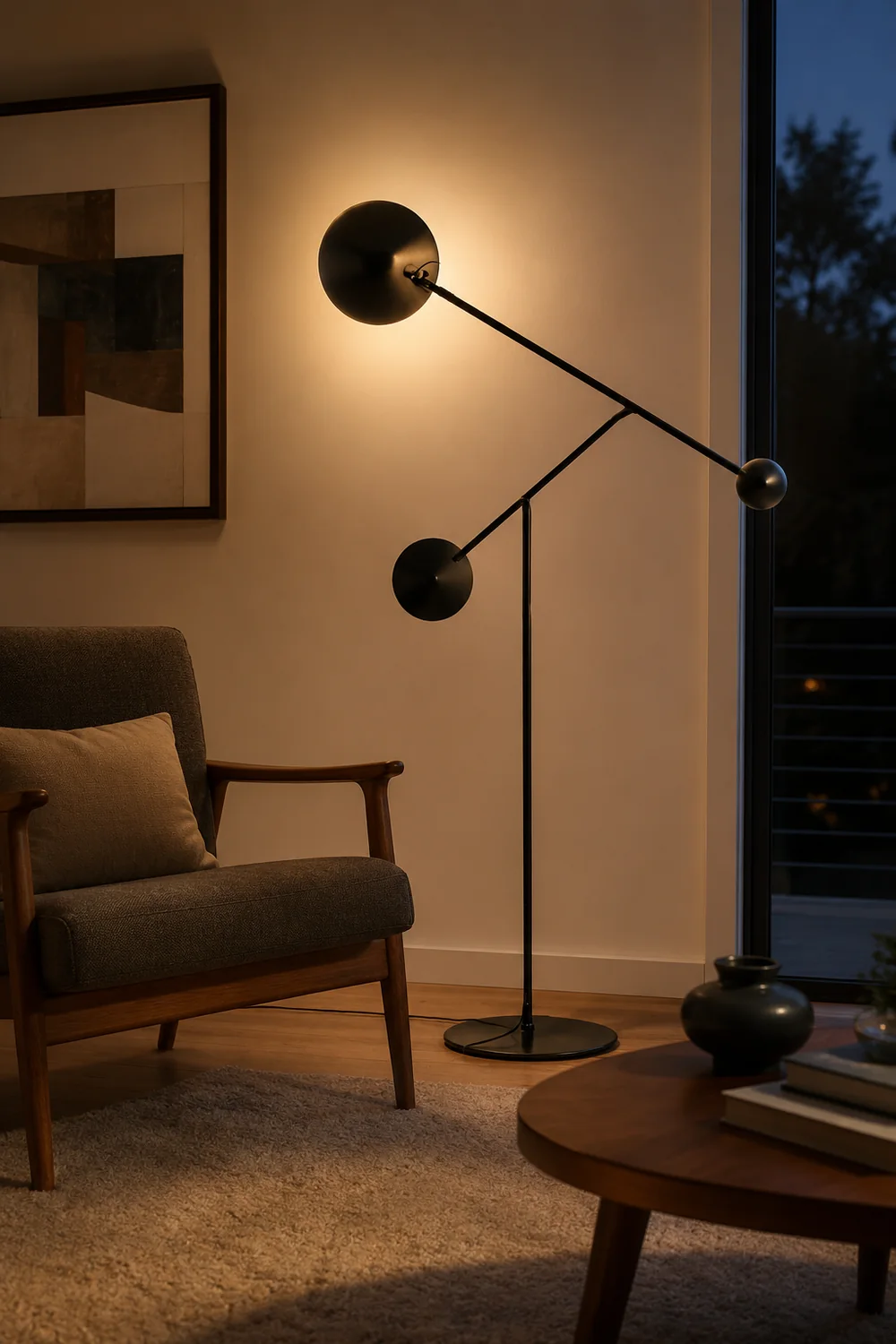 Avi Post Modern Metal Floor Lamp, Black - Lumpaz