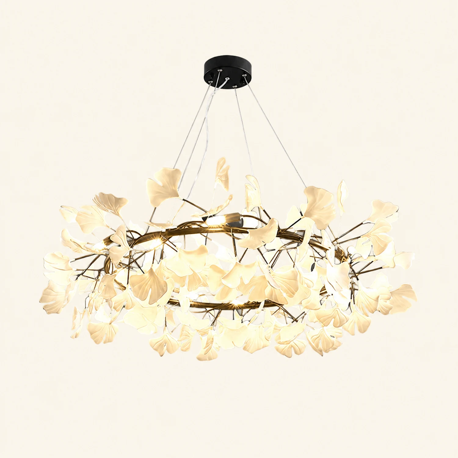 Ophelia EarthenGlo Modern Kitchen White Art Deco Chandelier, Metal & Ceramic - Lumpaz